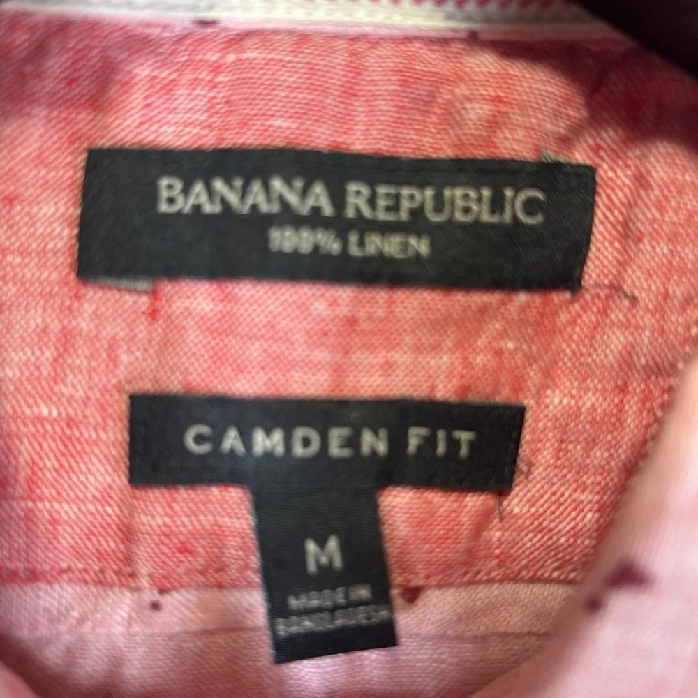 Banana Republic Men's Pink Shirt Large, 100% Linen, Lightweight, Short Sleeve